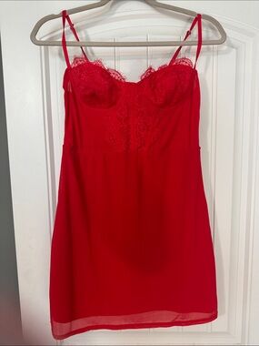 Red Lace Trim Slip Dress